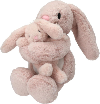 Depesche 13509 Princess Mimi Cuddly Toy Rabbit Nelly with Baby Rabbit in Pink and with Long Ears, Plush Toy with Velcro Fastening for Holding