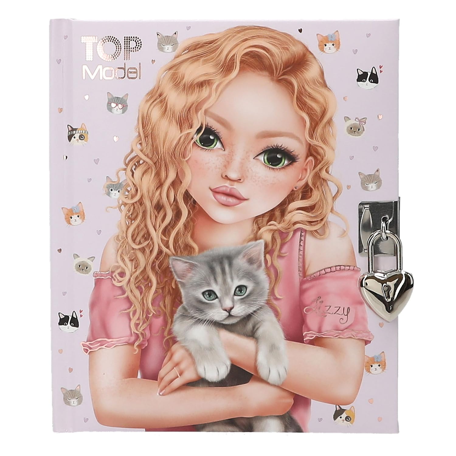 Depesche TOPModel Kitty and Doggy 13569 Diary with Heart Lock and Key, Purple Book with Model Motif, Cat Pattern and 192 Lined Pages