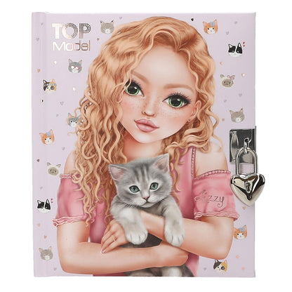 Depesche TOPModel Kitty and Doggy 13569 Diary with Heart Lock and Key, Purple Book with Model Motif, Cat Pattern and 192 Lined Pages