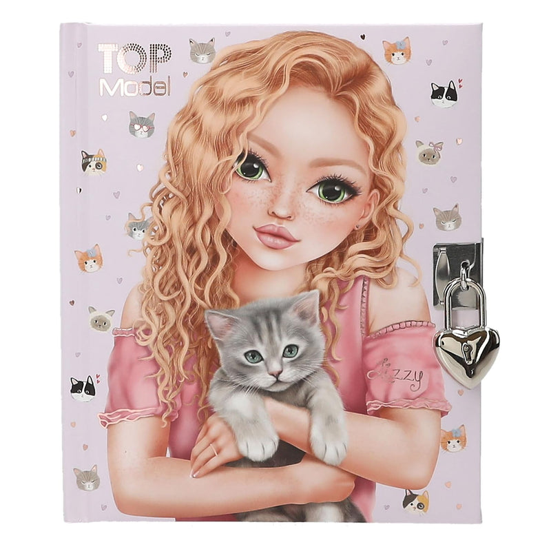 Depesche TOPModel Kitty and Doggy 13569 Diary with Heart Lock and Key, Purple Book with Model Motif, Cat Pattern and 192 Lined Pages
