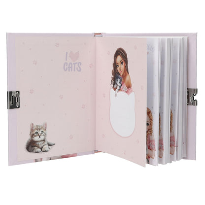 Depesche TOPModel Kitty and Doggy 13569 Diary with Heart Lock and Key, Purple Book with Model Motif, Cat Pattern and 192 Lined Pages