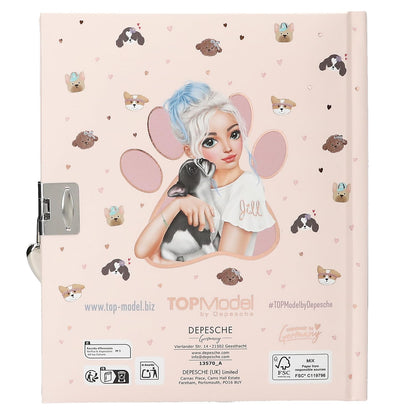 Depesche TOPModel Kitty and Doggy 13570 Diary with Heart Lock and Key, Pink Book with Model Motif, Dog Pattern and 192 Lined Pages