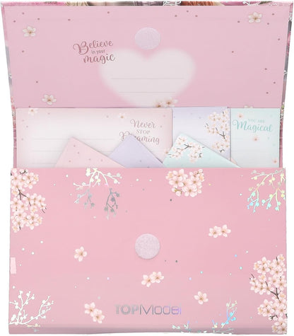 Depesche TOPModel Viva Violet 13616 Writing Paper Set in Folder with Model Motif Horse and Flowers with Letter Sheets and Envelopes