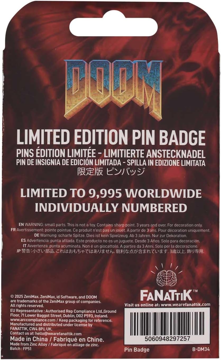 DOOM Floppy Disk Limited Edition Pin Badge, 45 x 45mm, Metall Gummi