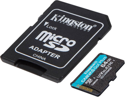 Kingston Canvas Go Plus microSDXC Memory Card Gen4 200MB/s A2 U3 V30 64GB Card + Adapter-SDCG4/64GB
