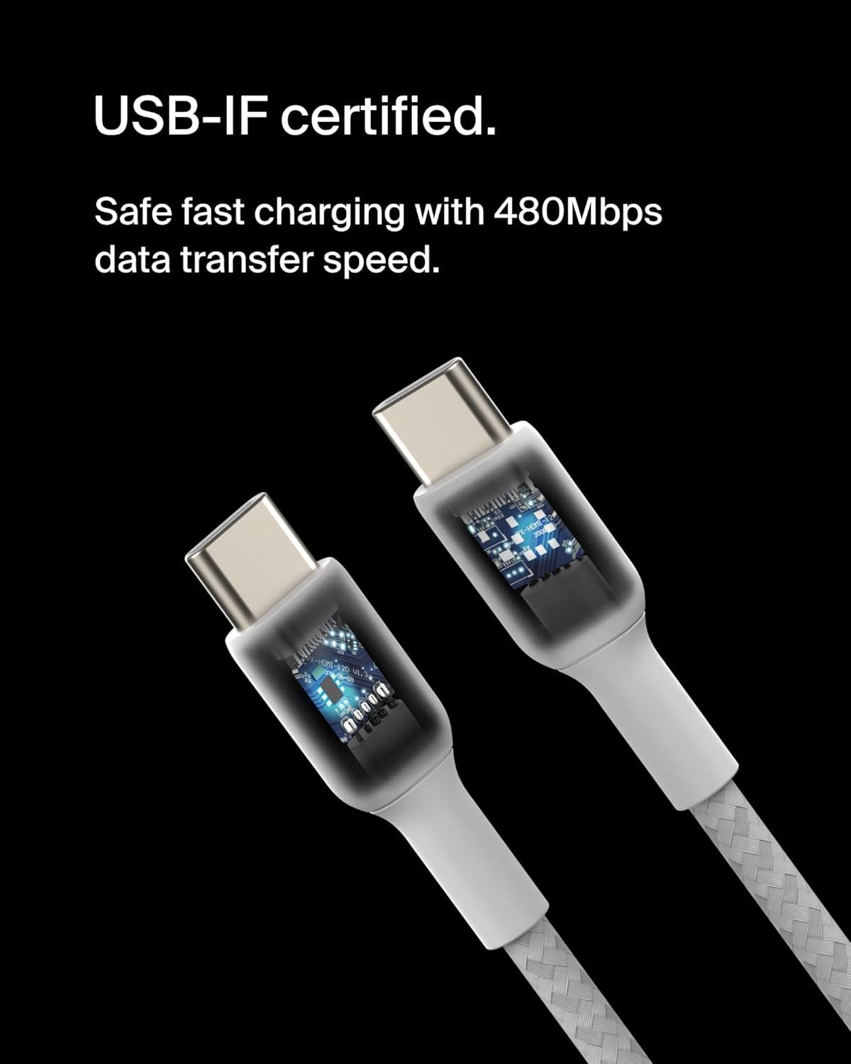 Belkin BoostCharge (6.6ft) Braided USB-C to USB-C Cable for iPhone 16, iPhone 16 Pro, iPhone 16 Pro Max, iPhone 16 Plus, iPhone 15, Galaxy S24, S23, Note10, Pixel 9, Pixel 8, iPad Pro & More