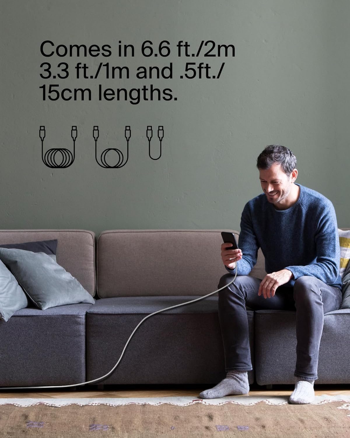 Belkin BoostCharge (6.6ft) Braided USB-C to USB-C Cable for iPhone 16, iPhone 16 Pro, iPhone 16 Pro Max, iPhone 16 Plus, iPhone 15, Galaxy S24, S23, Note10, Pixel 9, Pixel 8, iPad Pro & More