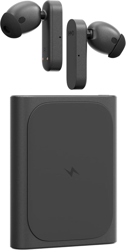 Amped Buds Wireless Bluetooth In-Ear Headphones with Integrated Power Bank (Hybrid ANC, ENC, Up to 95 Hours Playback Time, USB-C, IP54) Black