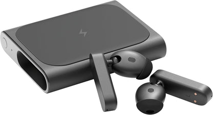 Amped Buds Wireless Bluetooth In-Ear Headphones with Integrated Power Bank (Hybrid ANC, ENC, Up to 95 Hours Playback Time, USB-C, IP54) Black