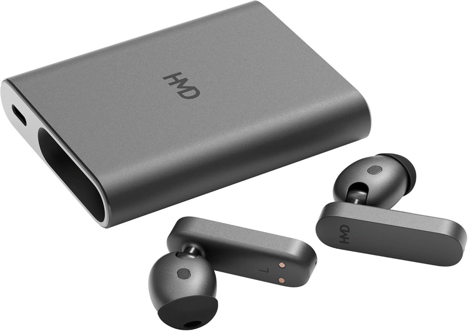 Amped Buds Wireless Bluetooth In-Ear Headphones with Integrated Power Bank (Hybrid ANC, ENC, Up to 95 Hours Playback Time, USB-C, IP54) Black