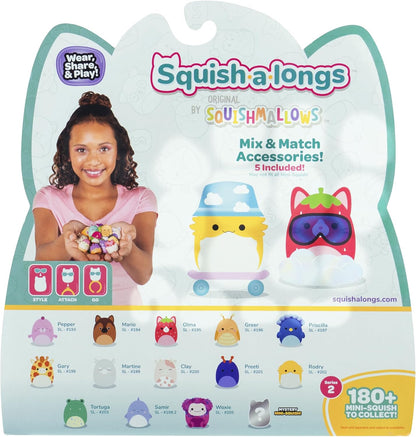 Squish-a-longs 14 Pack - Series 2, Wave 2 - (14) 1” Mini-Squish with (4) Accessories, (1) Ring Attachment, and (1) Collector’s Guide - Collect, Trade, & Play
