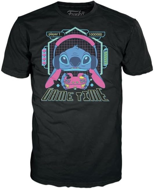 Funko POP! & Tee: L & S - Gmr Stitch With Frog - M - Lilo and Stitch - T-Shirt - Clothes With Collectable Vinyl Figure - Gift Idea - Toys and Short Sleeve Top for Adults Unisex Men