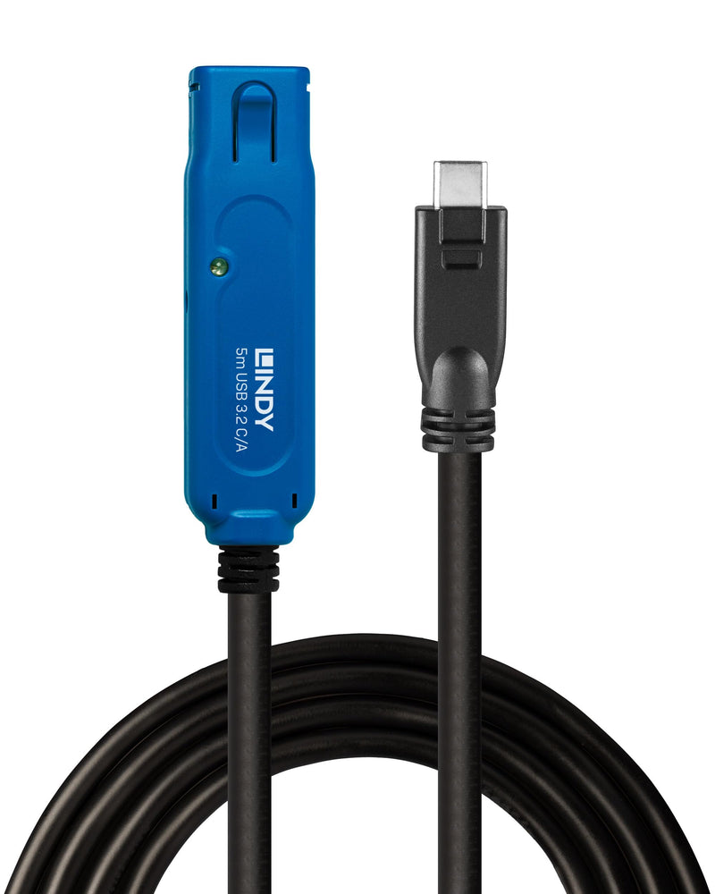 LINDY 5m USB 3.2 Gen 1 Type C to A, Active Extension Cable Pro, Long Distance USB Connection, PCs, Macs, Laptops, MacBook, Tablet, Smartphone, PS5, VR Headset, Printer, Webcam, Ext Drive etc.