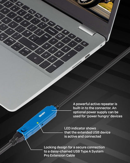 LINDY 5m USB 3.2 Gen 1 Type C to A, Active Extension Cable Pro, Long Distance USB Connection, PCs, Macs, Laptops, MacBook, Tablet, Smartphone, PS5, VR Headset, Printer, Webcam, Ext Drive etc.