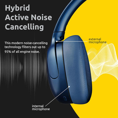Intenso O400HA Over-Ear Headphones - Hybrid Active Noise Cancelling, up to 75 Hours Runtime and Bluetooth 5.3, with Music Mode, Transparency Mode and Fast Charging Time, Blue
