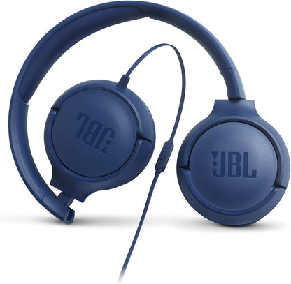 JBL Tune 500 Cuffie Sovraurali, Cuffia On Ear con Microfono e Comando Remoto ad 1 Pulsante, JBL Pure Bass Sound, Compatibile con Siri e Google, Leggere e Pieghevoli, Da Viaggio, Blu