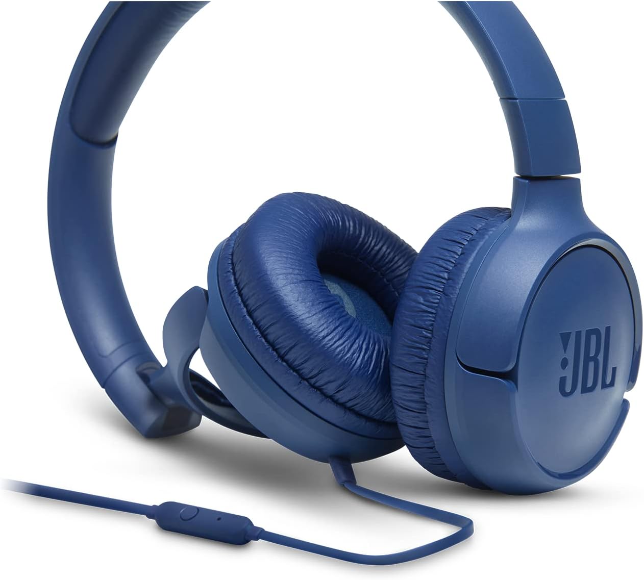 JBL Tune 500 Cuffie Sovraurali, Cuffia On Ear con Microfono e Comando Remoto ad 1 Pulsante, JBL Pure Bass Sound, Compatibile con Siri e Google, Leggere e Pieghevoli, Da Viaggio, Blu