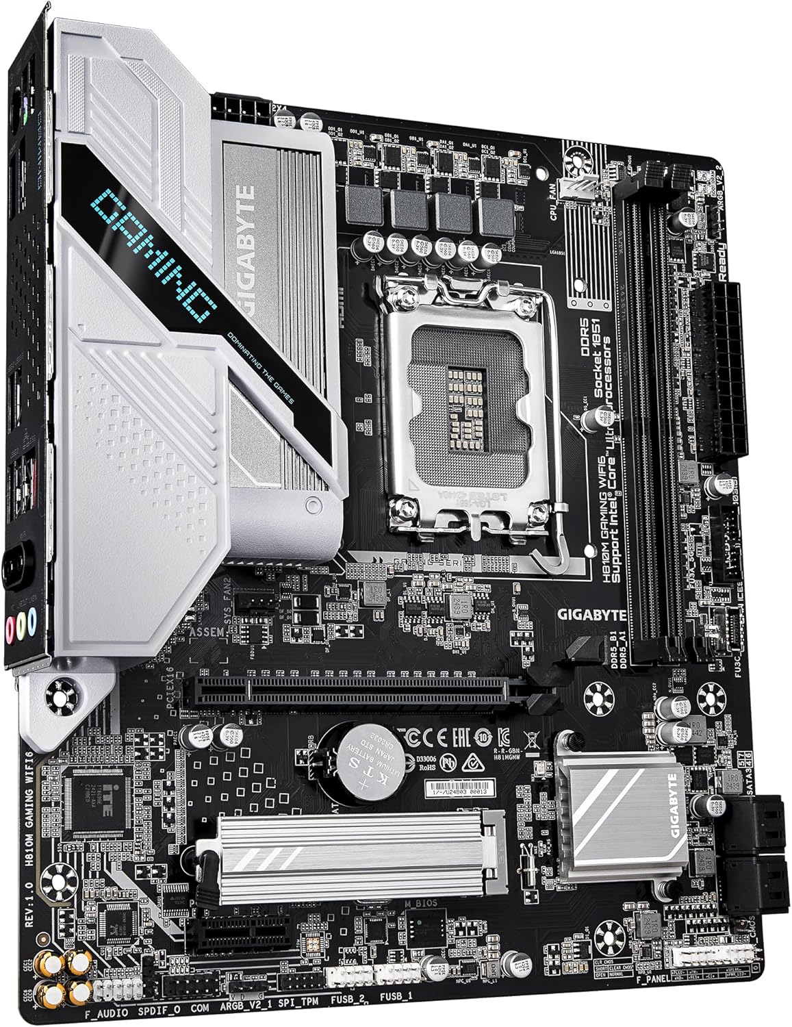GIGABYTE H810M GAMING WIFI6 Motherboard - Intel Core Ultra (Series 2) CPUs, 4+1+2 Phases VRM, up to 6400MHz DDR5, 1xPCIe 4.0 M.2, 2.5GbE LAN, WIFI 6, USB 3.2 Gen 1
