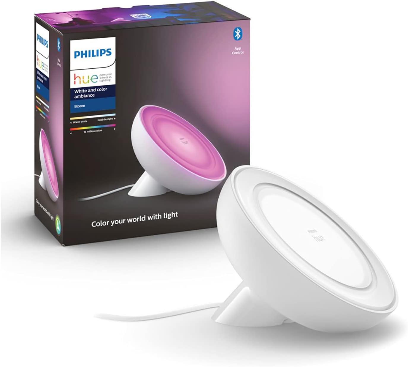 Philips Hue Bloom White and Colour Ambiance  Smart LED Table Lamp, with Bluetooth Works with Alexa and Google Assistant, 7 watts & Bridge. Smart Home Automation