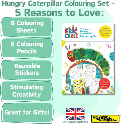 ALLIGATOR - The Very Hungry Caterpillar Colouring Set, Colouring Books for Children, Colouring Pencils, Resusable Stickers, Hungry Caterpillar Colouring Book, Colouring Books, Kids Colouring Books