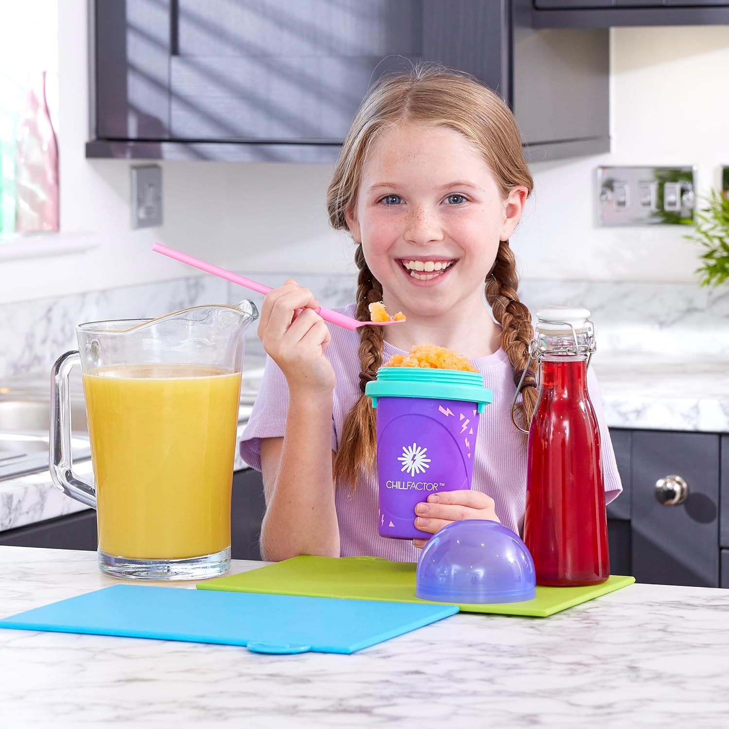 Chill Factor Color Shock Slushy Maker Power Purple - Reusable Slushy Maker Cup Homemade Slushies Squeeze Cup Slushy Maker Kitchen Toy