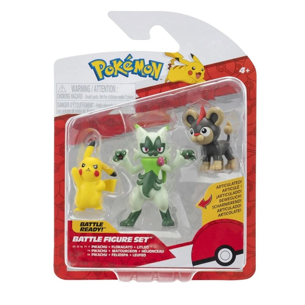 Pokémon Battle Figure 3 Pack - Features 2-Inch Litleo and Pikachu and 3-Inch Floragato Battle Figures