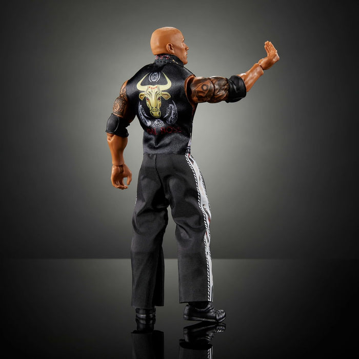 Mattel WWE Ultimate Edition - Figura de acción y accesorios, juego coleccionable The Rock de 6 pulgadas, cabezas y manos intercambiables, 30 puntos de articulación
