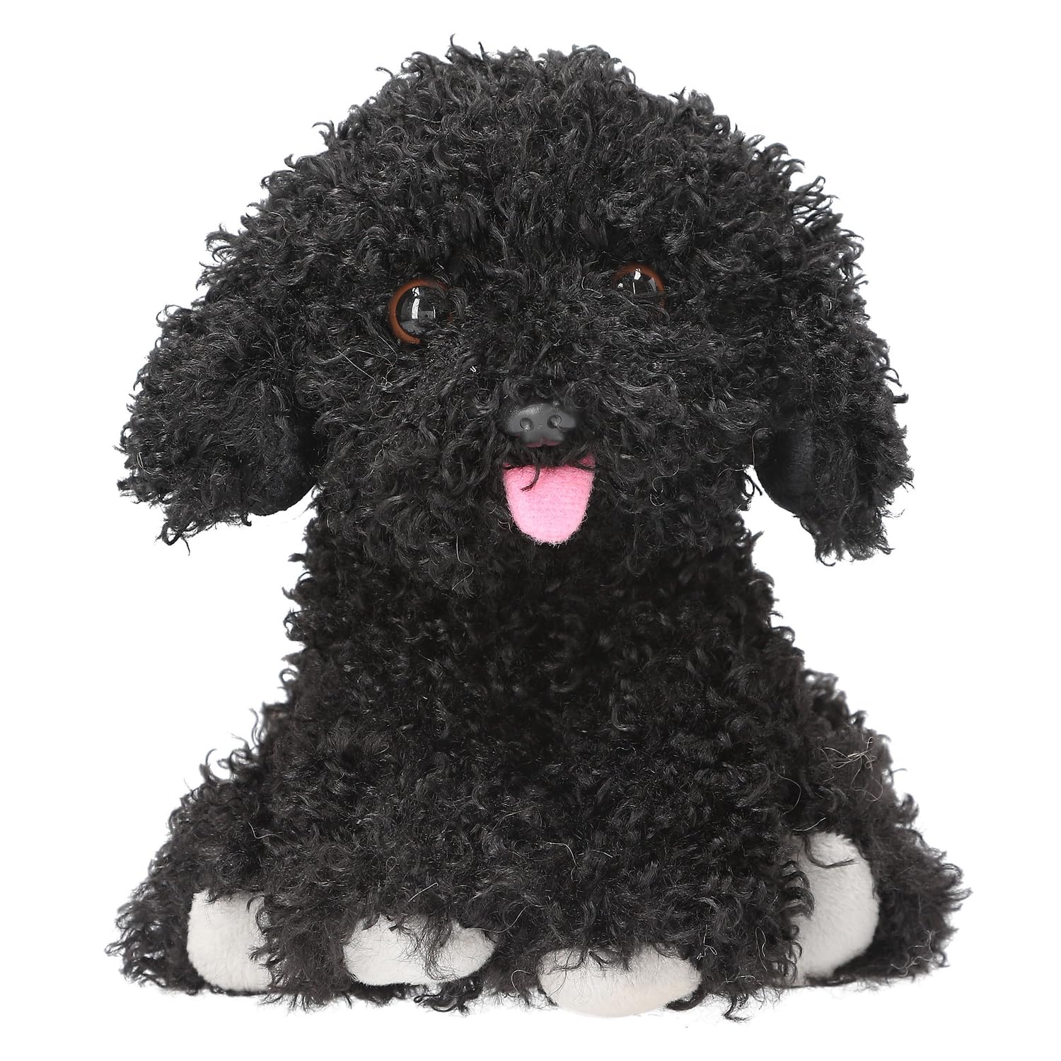 Depesche 13515 - Knuffel hond in zwart, ca. 16 cm hoog pluche knuffel met gekrulde vacht en roze tong