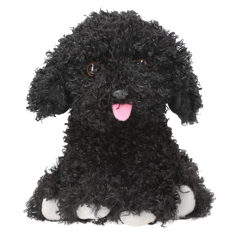 Depesche 13515 - Knuffel hond in zwart, ca. 16 cm hoog pluche knuffel met gekrulde vacht en roze tong