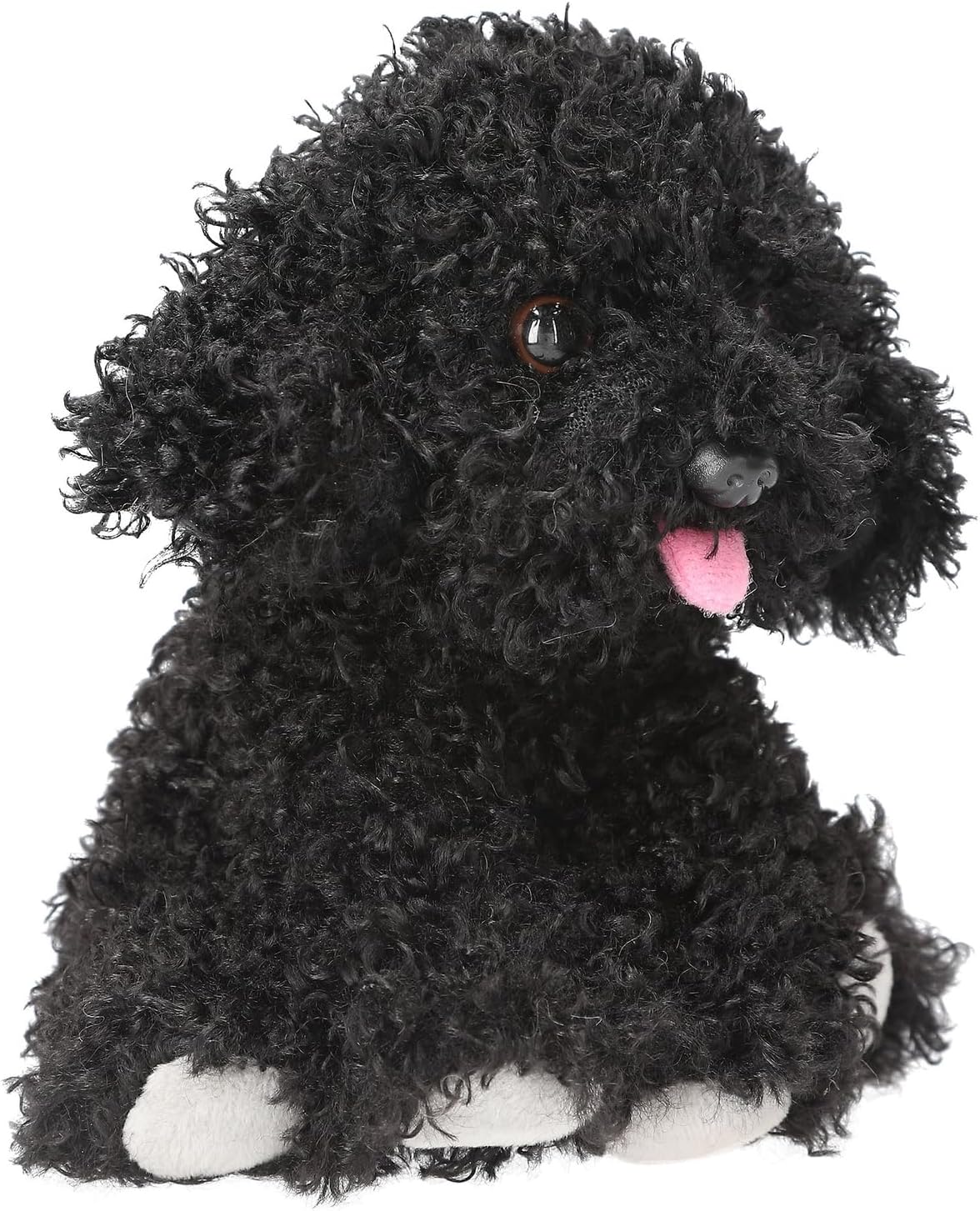 Depesche 13515 - Knuffel hond in zwart, ca. 16 cm hoog pluche knuffel met gekrulde vacht en roze tong