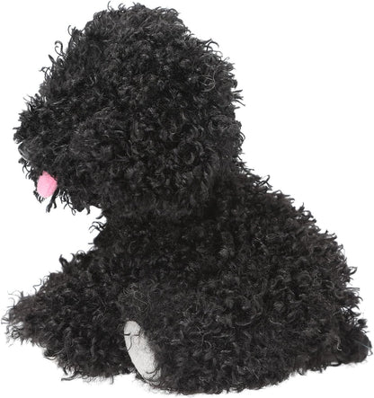 Depesche 13515 - Knuffel hond in zwart, ca. 16 cm hoog pluche knuffel met gekrulde vacht en roze tong