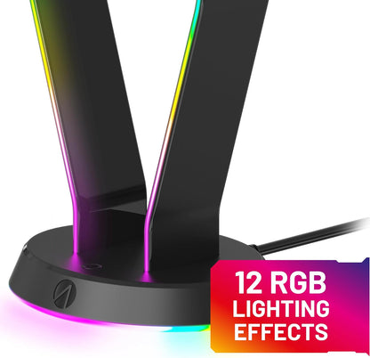 STEALTH LED Light Up Gaming Headset Stand in Black for PS4, PS5, XBOX, Switch and PC - USB Powered with 12 RGB Effects