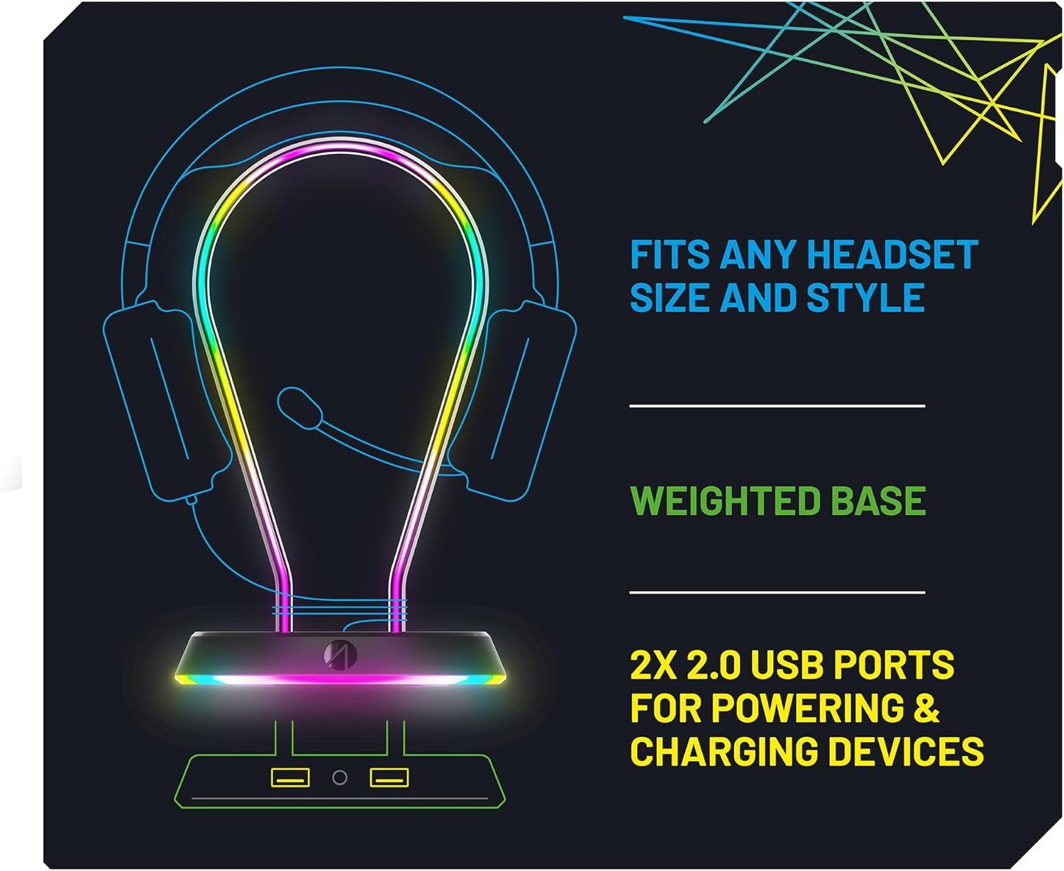 STEALTH LED Light Up Gaming Headset Stand in Black for PS4, PS5, XBOX, Switch and PC - USB Powered with 12 RGB Effects