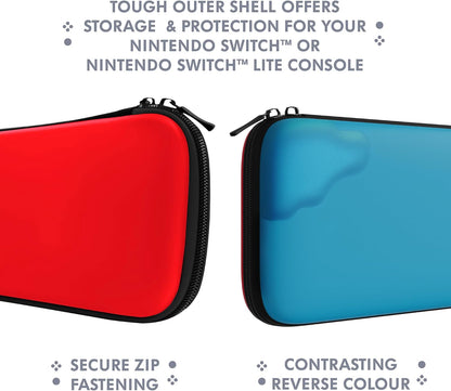 STEALTH Neon Red and Blue Hard-Shell Premium Travel Case Compatible with Nintendo Switch, Switch Lite & Switch OLED - with Soft Cotton Lining Protection and Velcro Storage