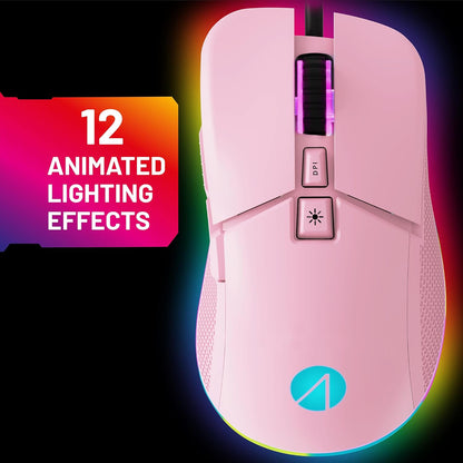 STEALTH Pastel Pink LED Light-Up 7-Button Gaming Mouse - Compatible with Gaming Consoles & PC