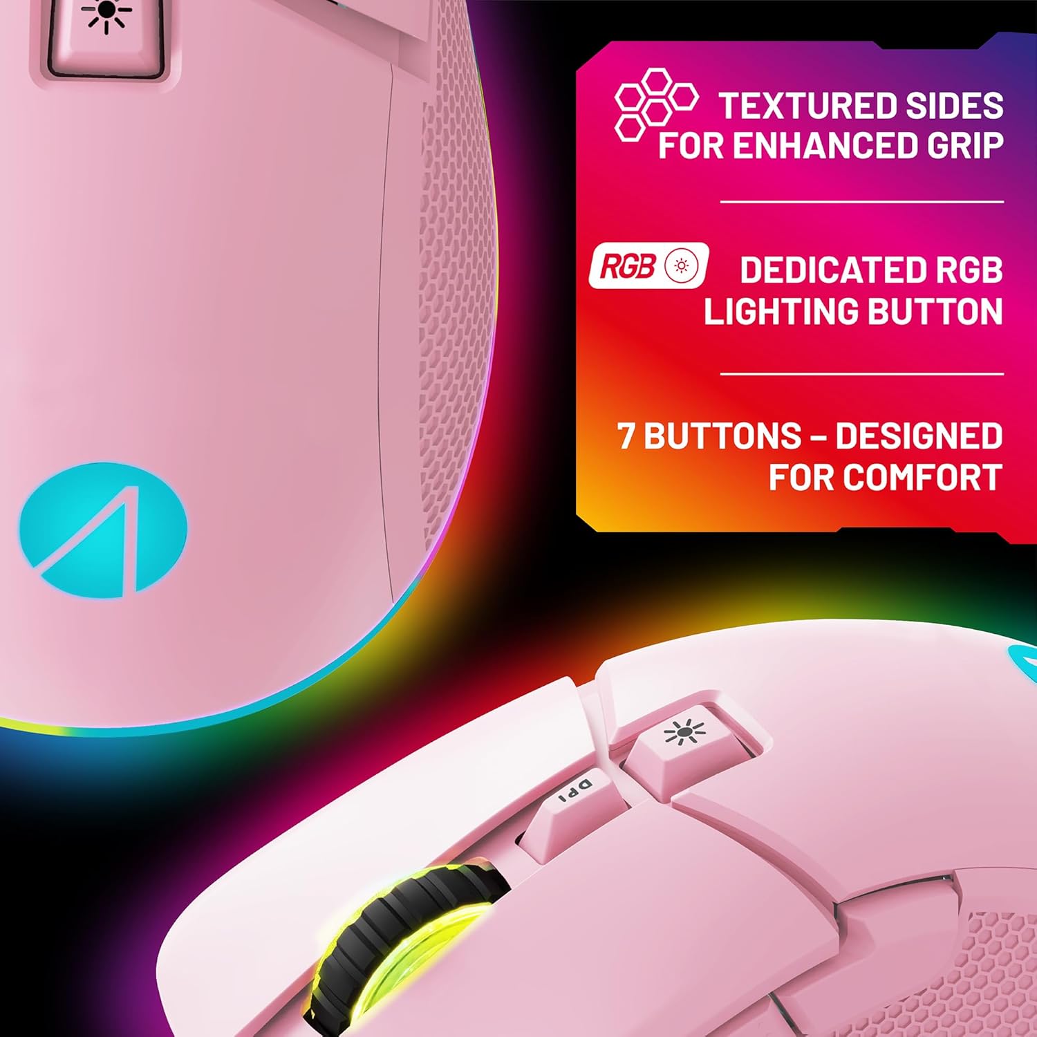 STEALTH Pastel Pink LED Light-Up 7-Button Gaming Mouse - Compatible with Gaming Consoles & PC