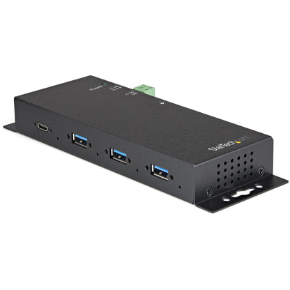 StarTech.com 4-Port USB C Hub 10Gbps - Metal Industrial USB Type-C Hub w/ 3xUSB-A & 1xUSB-C - ESD & Surge Protection - USB-C or USB-A Host - Self-Powered Mountable USB 3.2/3.1 Gen 2 Hub (HB31C3A1CME