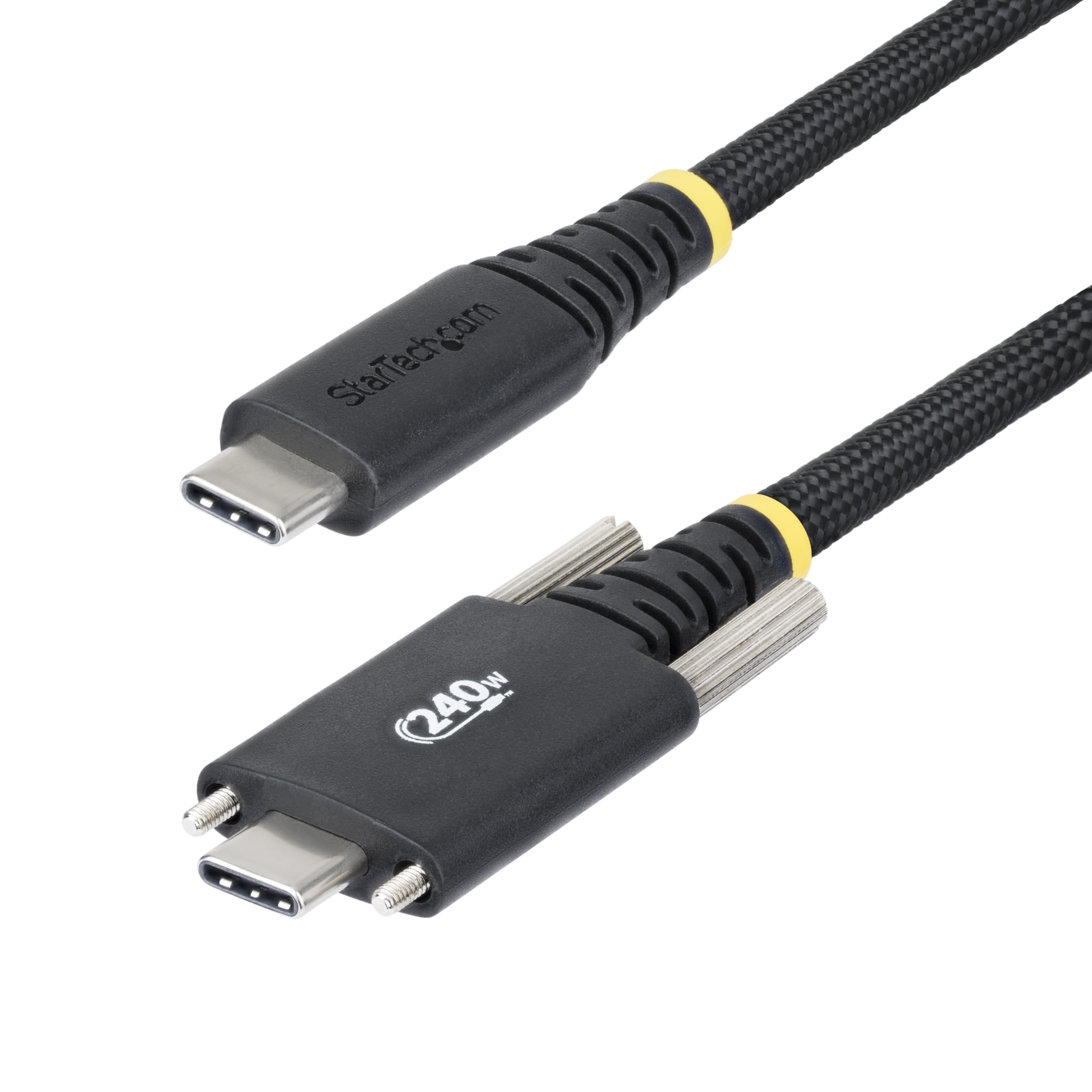 StarTech.com 10ft (3m) USB-C Charging Cable, Side Screw Locking, 240W (5A) PD EPR, Dual-Layer Silicone/Braided Jacket, Laptop Charger Cord, USB-IF Certified