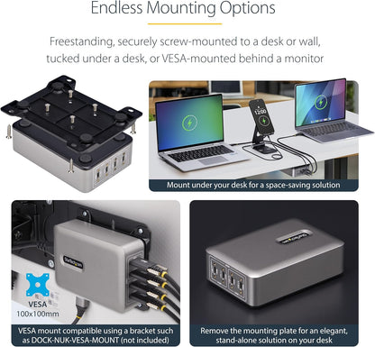 StarTech.com 424DUK-USB-C-CHARGER Caricabatterie per dispositivi mobili Universale Grigio AC Ricarica rapida Interno (4-PORT USB-C CHARGER - 240W TOTAL SINGLE PORT 140W EPR