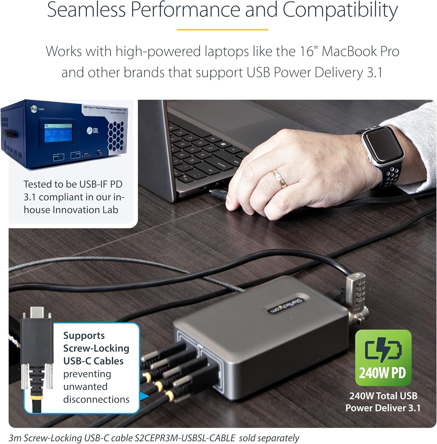 StarTech.com 424DUK-USB-C-CHARGER Caricabatterie per dispositivi mobili Universale Grigio AC Ricarica rapida Interno (4-PORT USB-C CHARGER - 240W TOTAL SINGLE PORT 140W EPR