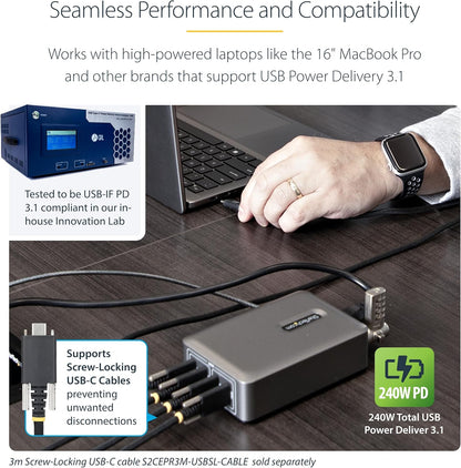 StarTech.com 424DUK-USB-C-CHARGER Caricabatterie per dispositivi mobili Universale Grigio AC Ricarica rapida Interno (4-PORT USB-C CHARGER - 240W TOTAL SINGLE PORT 140W EPR