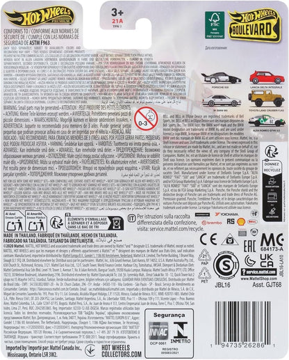 Hot Wheels JBL16 Boulevard Alfa Romeo GTV6 3.0 Vehicle Toy, Mini Car, 3 Years Old and Up, Green