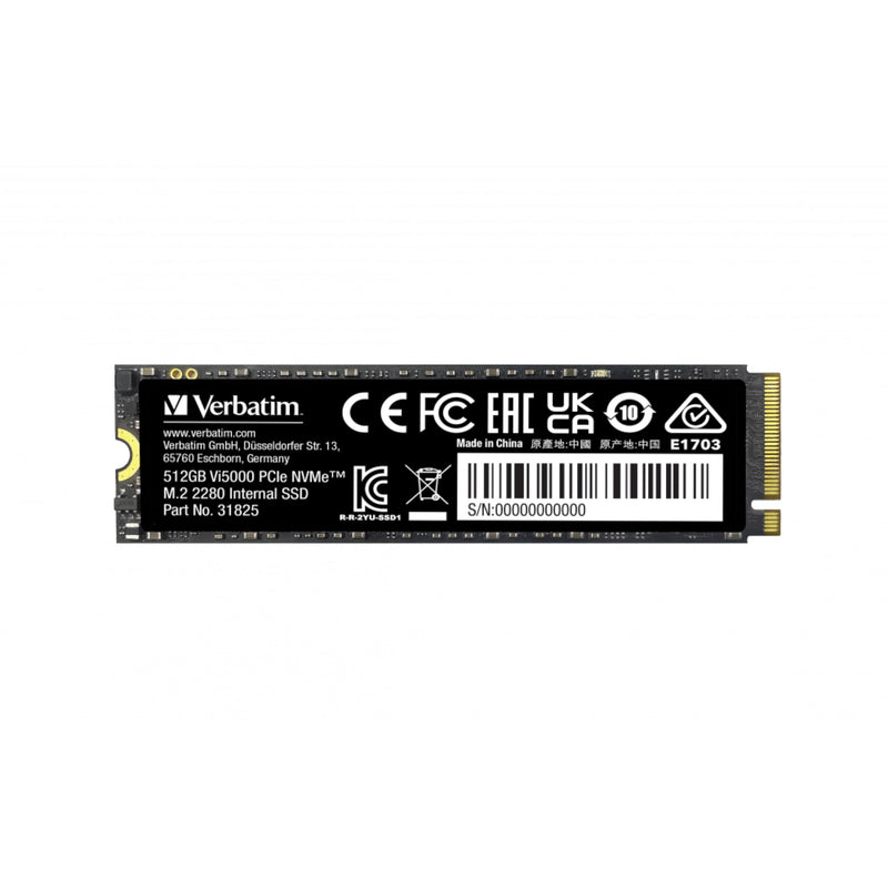 Verbatim Vi5000 NVMe M.2 - Unidad SSD Interna con 512 GB de Almacenamiento de Datos e Interfaz PCIe Gen 4, Unidad de Estado sólido para PC de Juegos y PlayStation 5, Color Negro