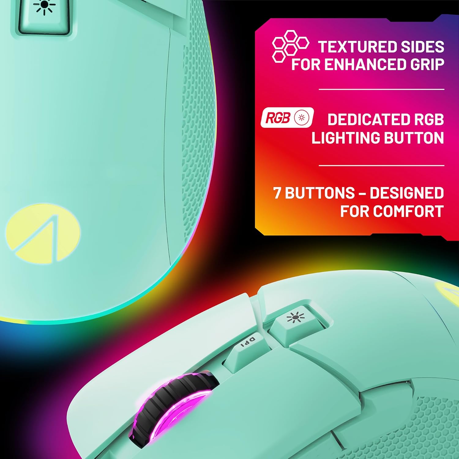 STEALTH Pastel Green LED Light-Up 7-Button Gaming Mouse - Comaptible with Gaming Consoles and PC