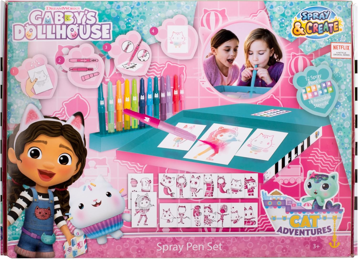 Gabby's Dollhouse - Set di penne spray - Matite da colorare per bambini - Set da colorare con matite colorate e pagine da colorare, GD23368