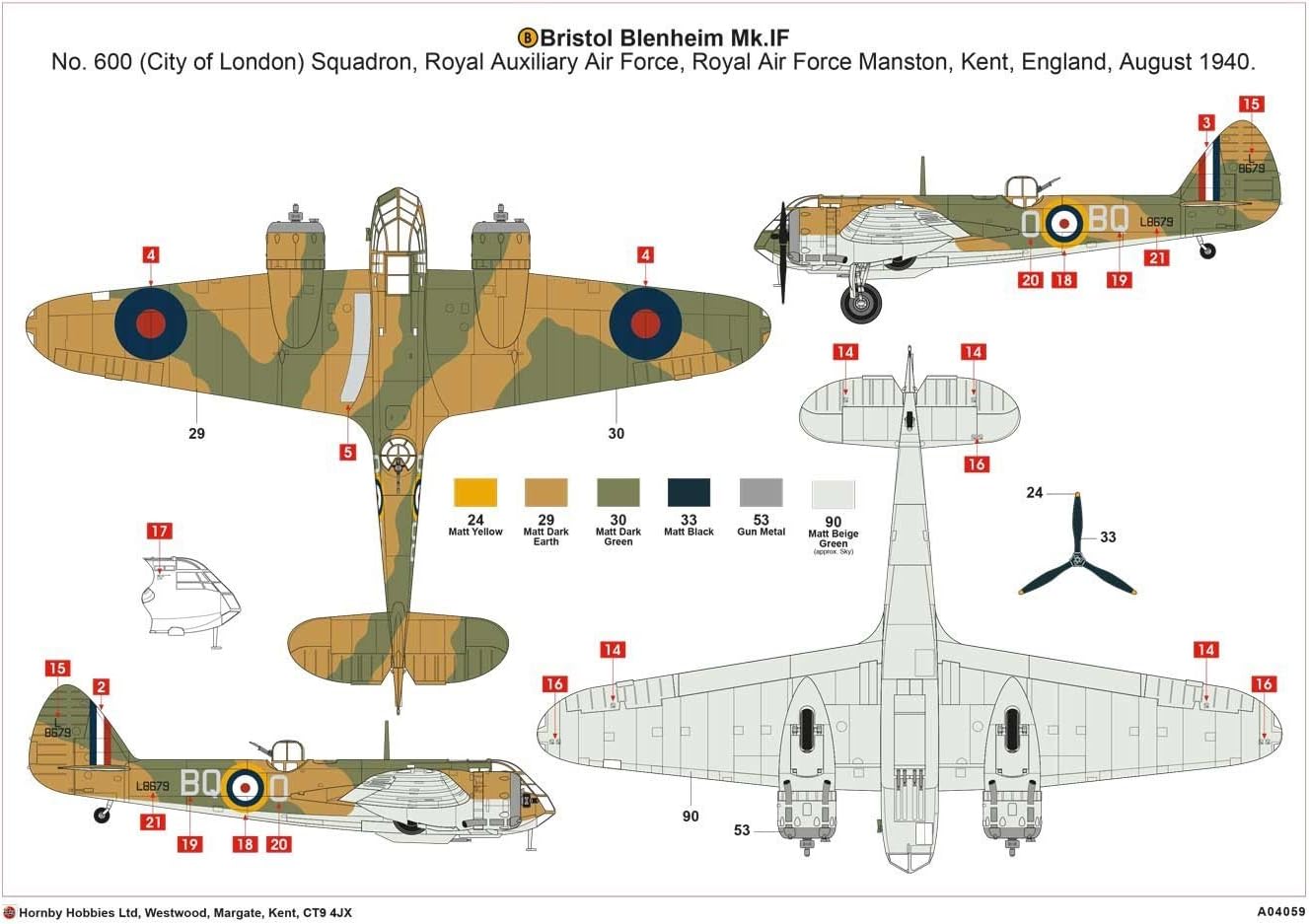 Airfix - 1/72 Bristol Blenheim Mk.IF - Plastik-Modellbau - Maßstab: 1:72