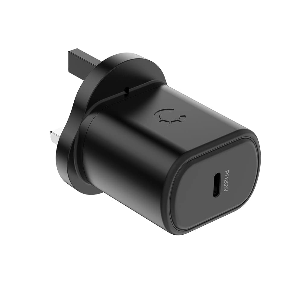 Cygnett PowerPlus 20W USB-C PD Wall Charger UK - Black - Wall Plug, Fast Charging