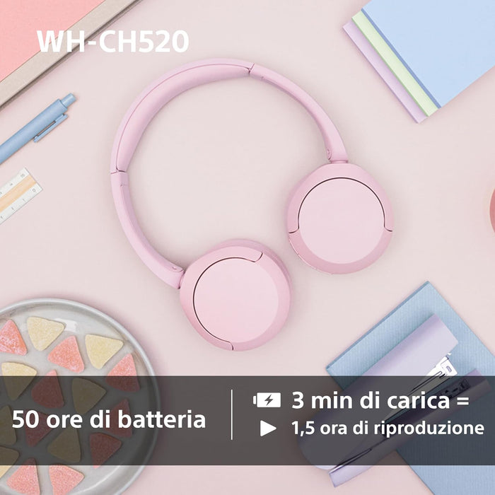 Sony WH-CH520 Wireless Bluetooth On-Ear Headphones, Sound, Lightweight Design, Up to 50hr Battery Life, Quick Charge, EQ, Clear Call Quality, iOS & Android