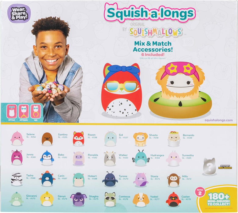 Squish-a-longs 25 Pack - Series 2 - (25) 1” Mini-Squish, 5 Accessories, 1 Ring, & 1 Collector’s Guide - 2 Chase Figures - Collect, Trade, & Play