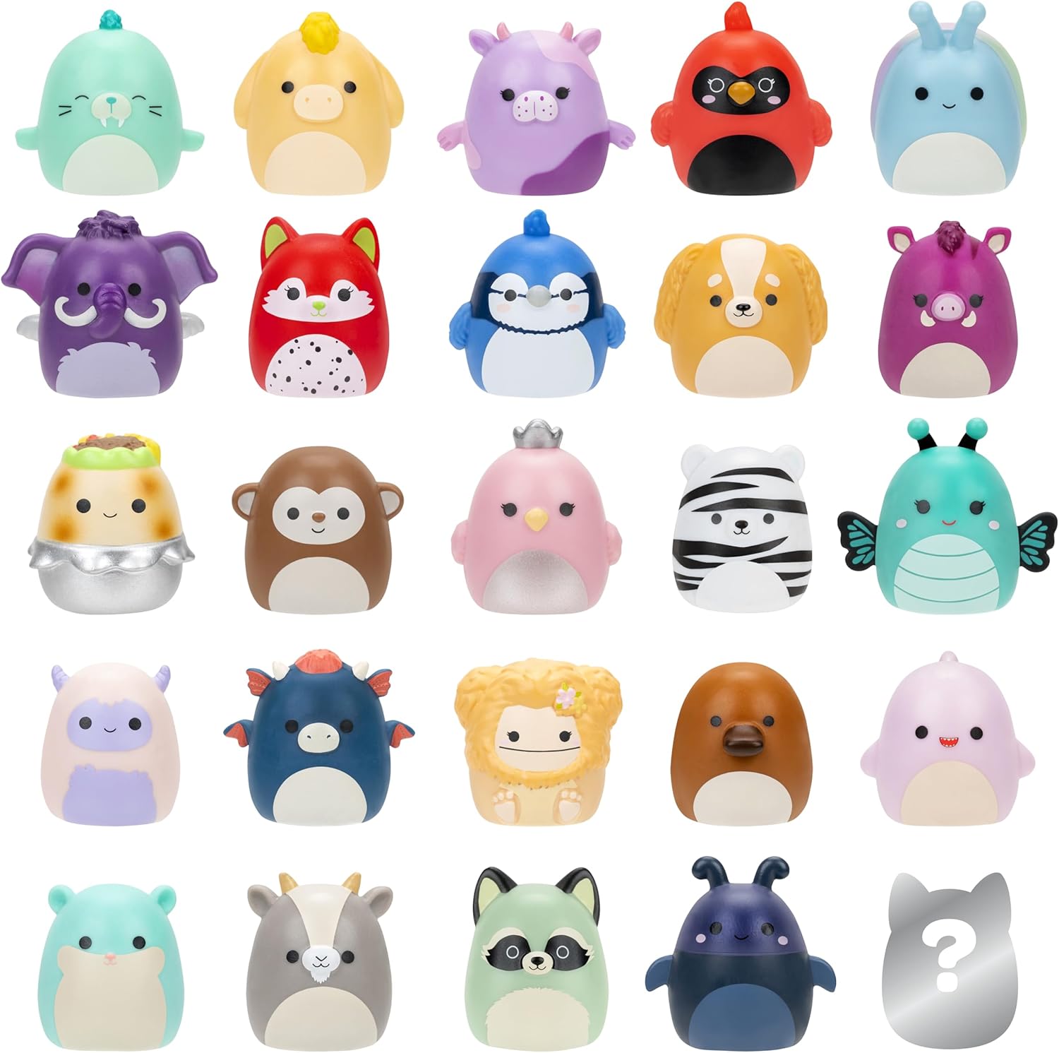 Squish-a-longs 25 Pack - Series 2 - (25) 1” Mini-Squish, 5 Accessories, 1 Ring, & 1 Collector’s Guide - 2 Chase Figures - Collect, Trade, & Play